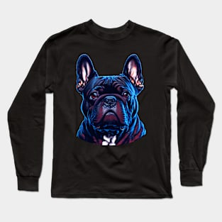 Blue and Purple French Bulldog Face Long Sleeve T-Shirt